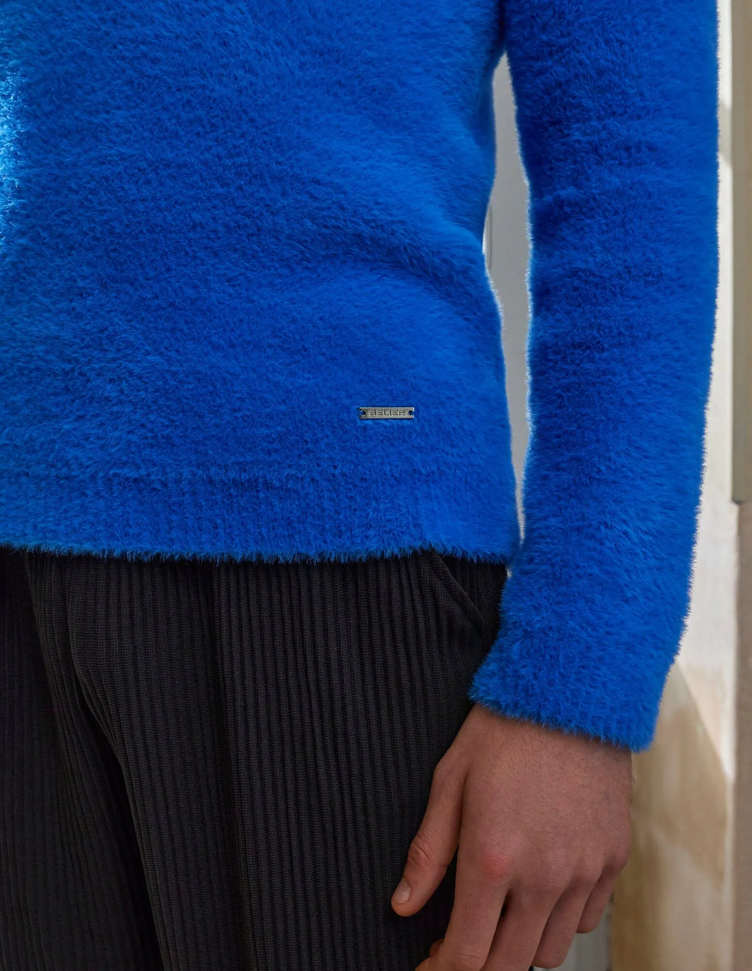 Blue Mohair Open Collar