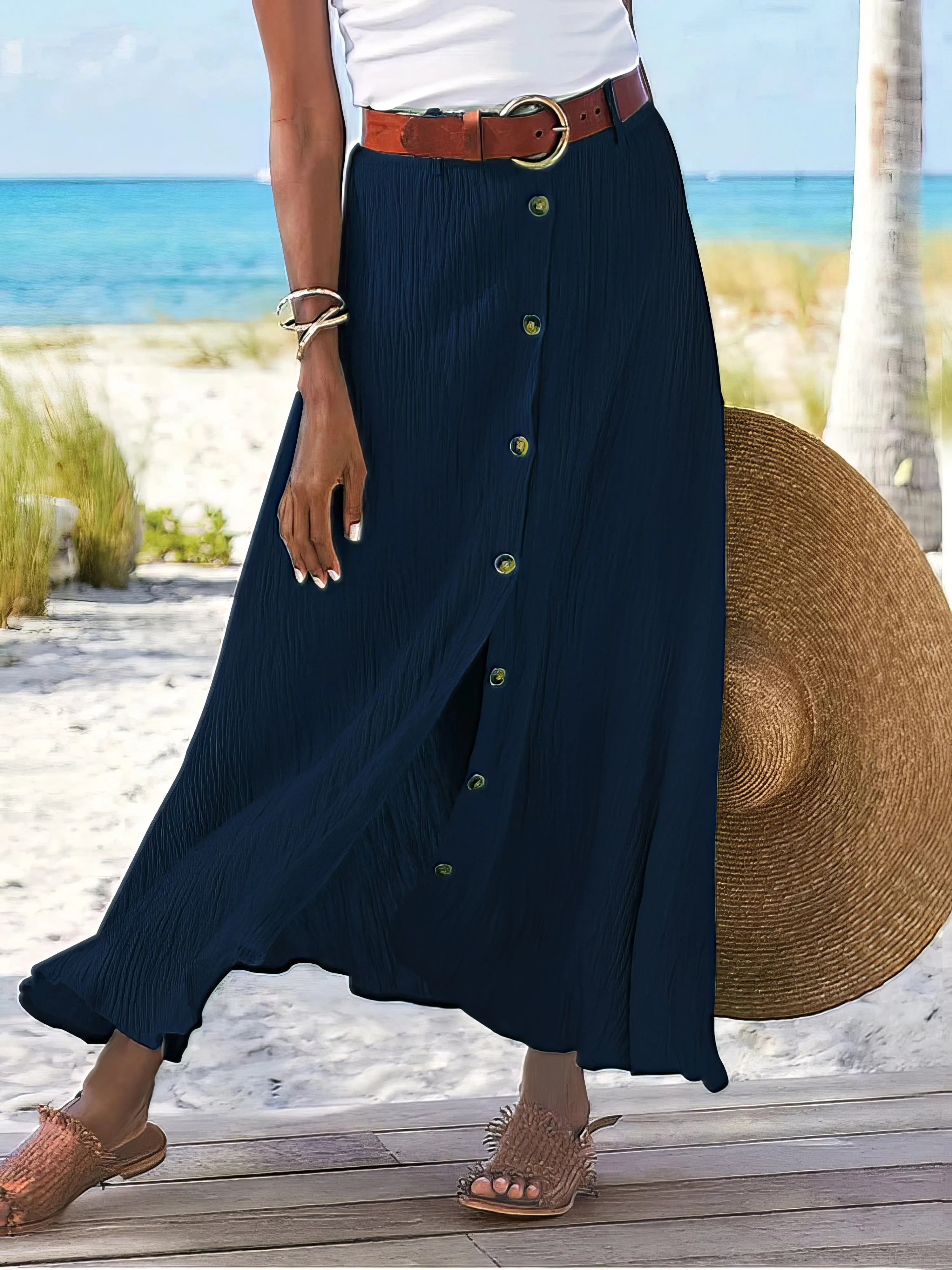 Button Front Maxi Skirt
