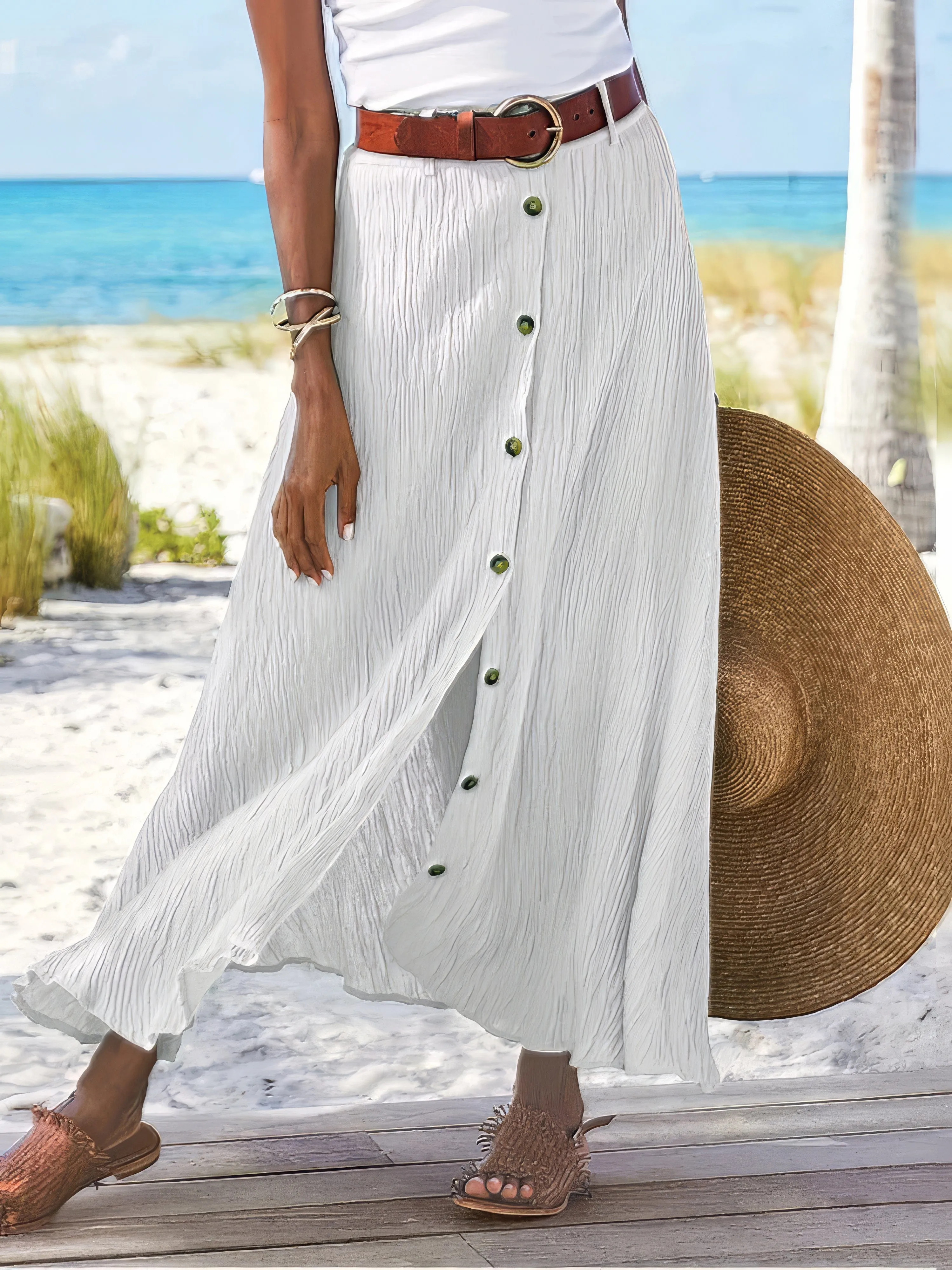 Button Front Maxi Skirt