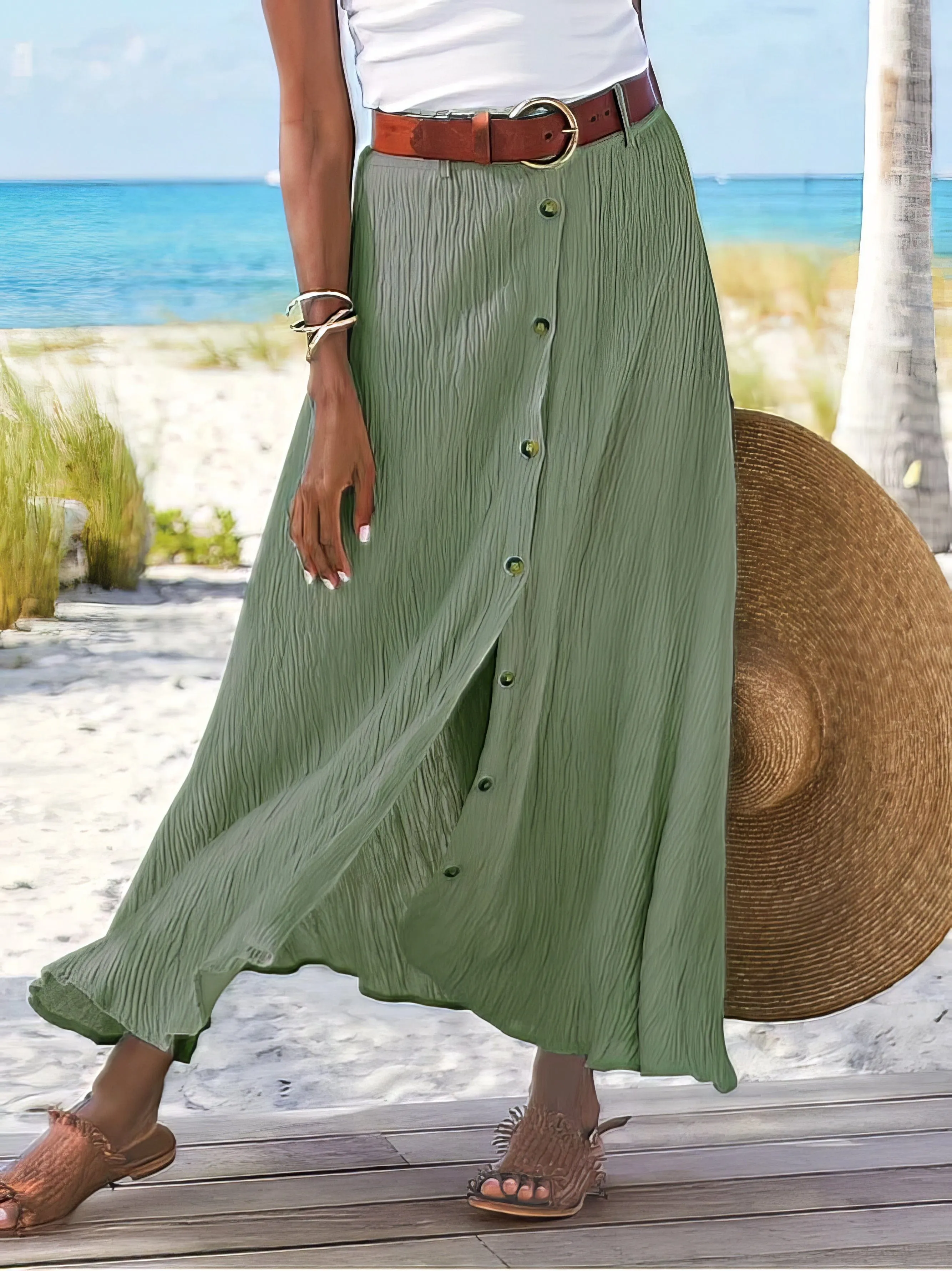 Button Front Maxi Skirt