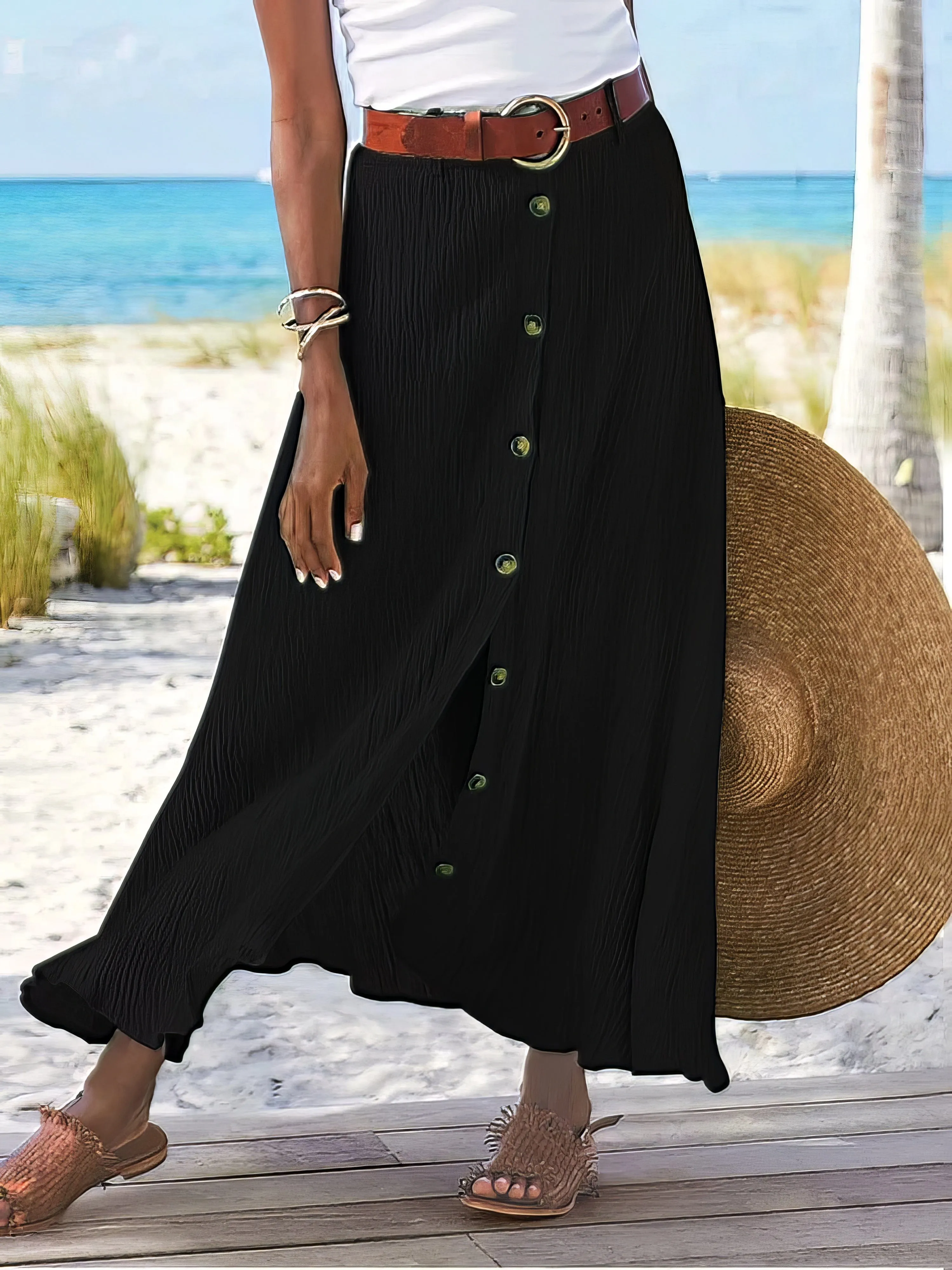 Button Front Maxi Skirt
