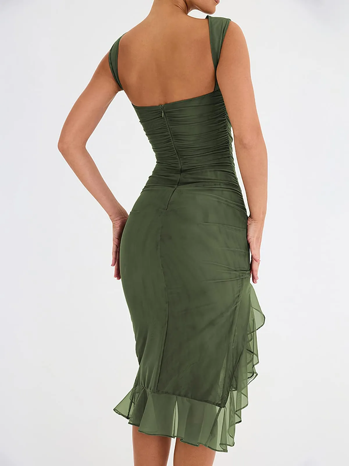 Chouyatou Women's Summer Sleeveless Backless Stretchy Bodycon Ruffled Y2K Tulle Tank Dress