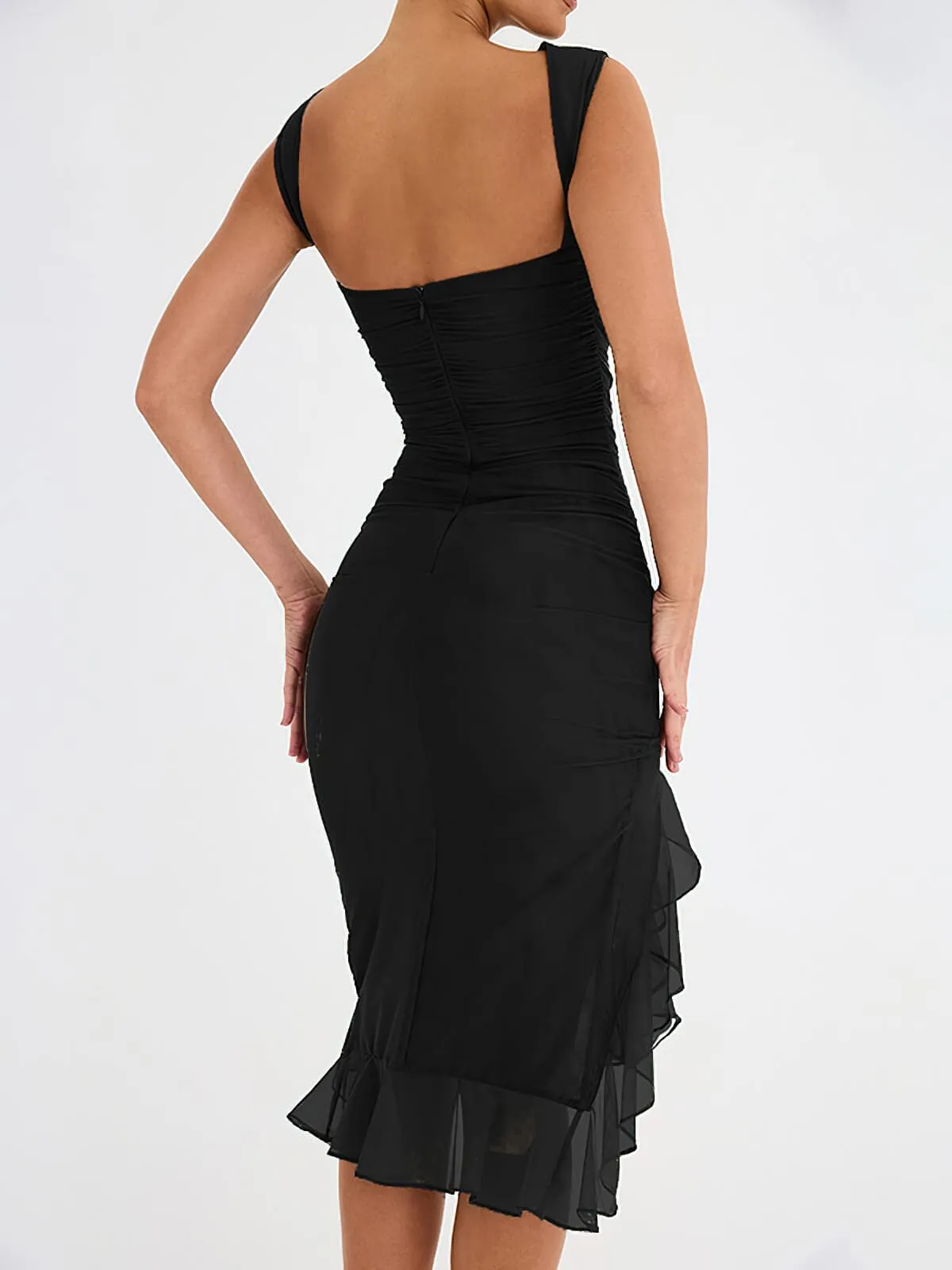 Chouyatou Women's Summer Sleeveless Backless Stretchy Bodycon Ruffled Y2K Tulle Tank Dress