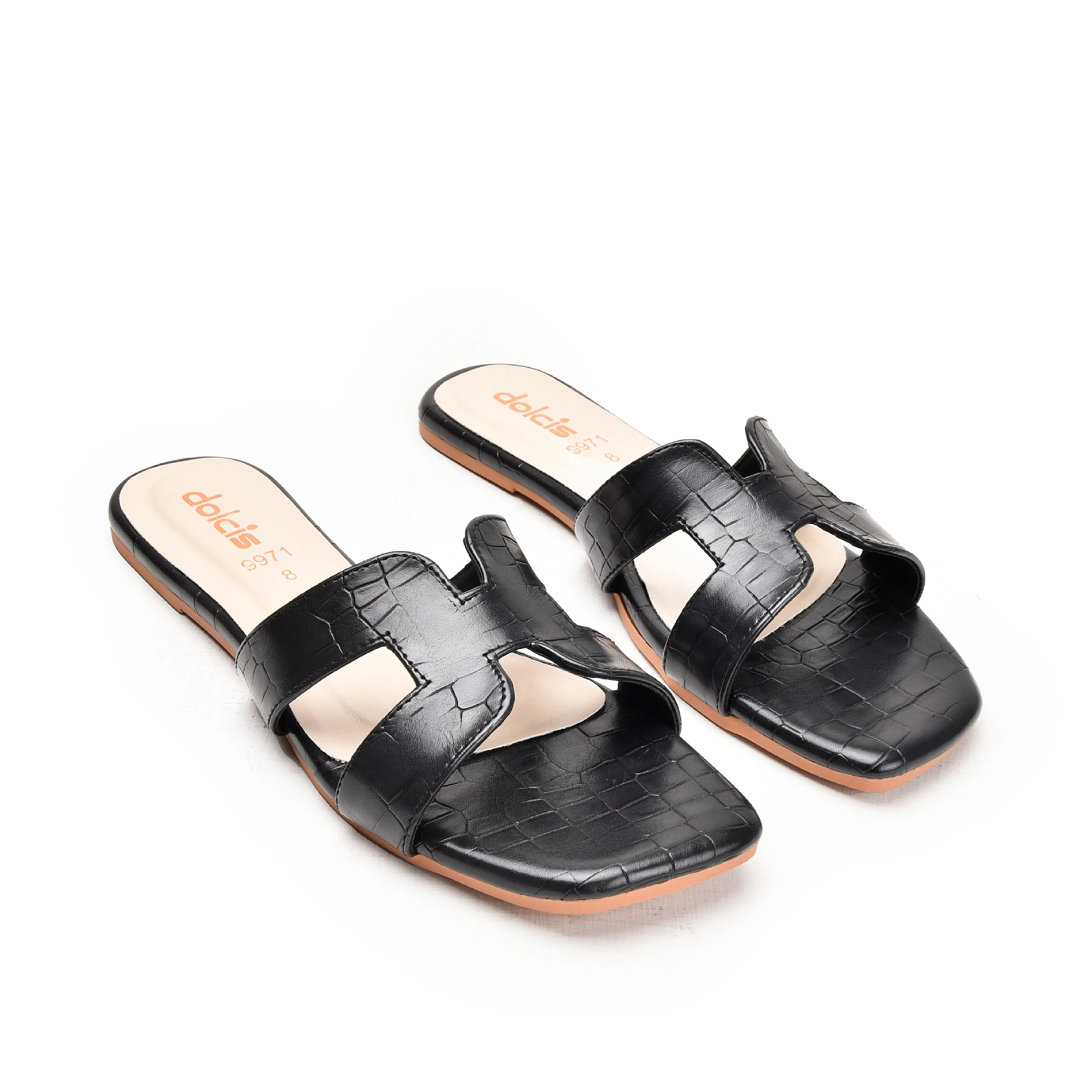 Classic Black Croc-Styled Flats | 544L-C Dolcis