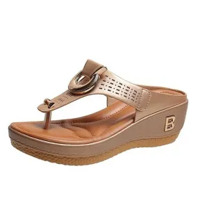 Cuzcare Women Orthopedic Sandals Metal Decoration Height Increasing Flip-flops