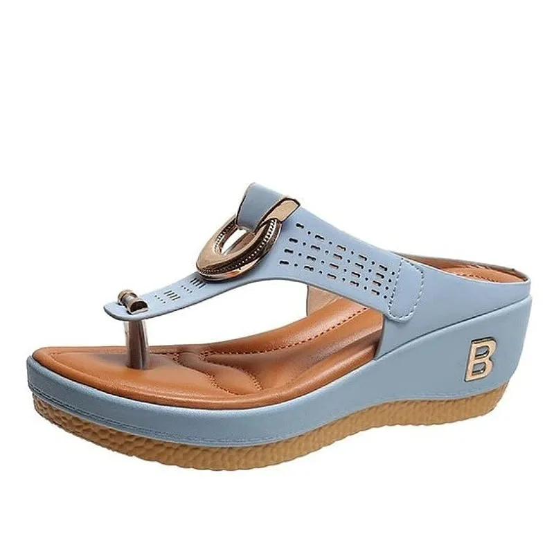 Cuzcare Women Orthopedic Sandals Metal Decoration Height Increasing Flip-flops