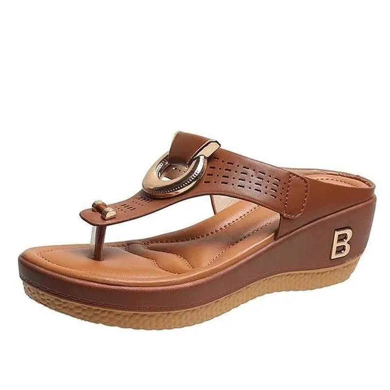 Cuzcare Women Orthopedic Sandals Metal Decoration Height Increasing Flip-flops