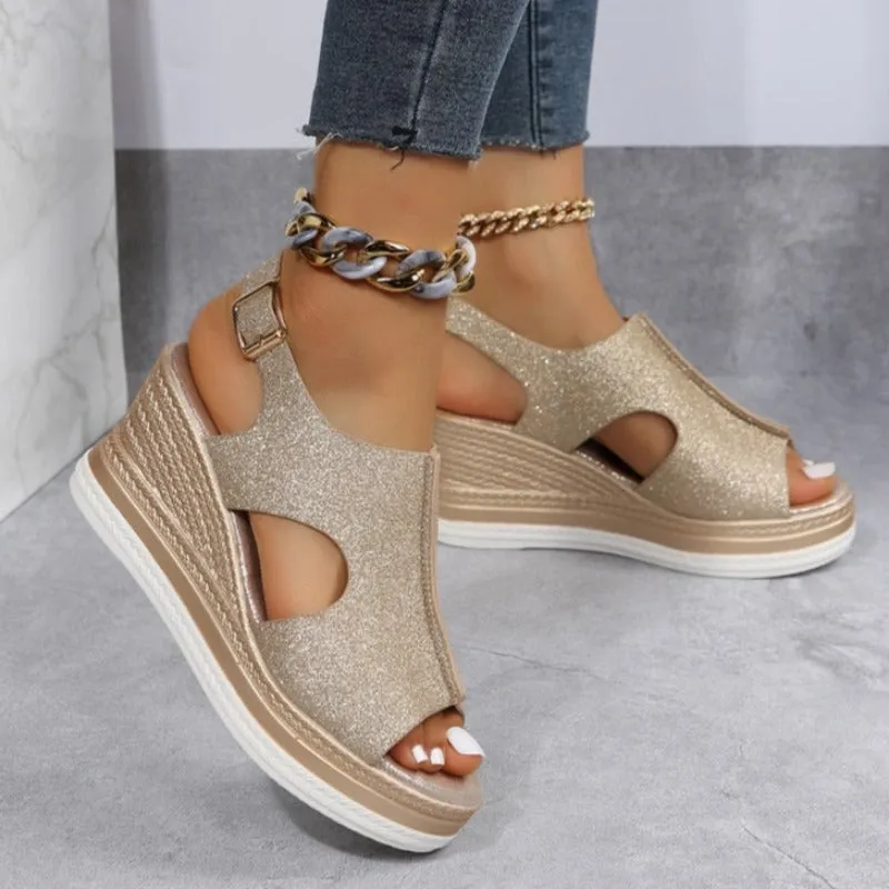 Cuzcare Women Sandals Arch Support Pain Relief Buckle AntiSlip Glitter Color Sandals
