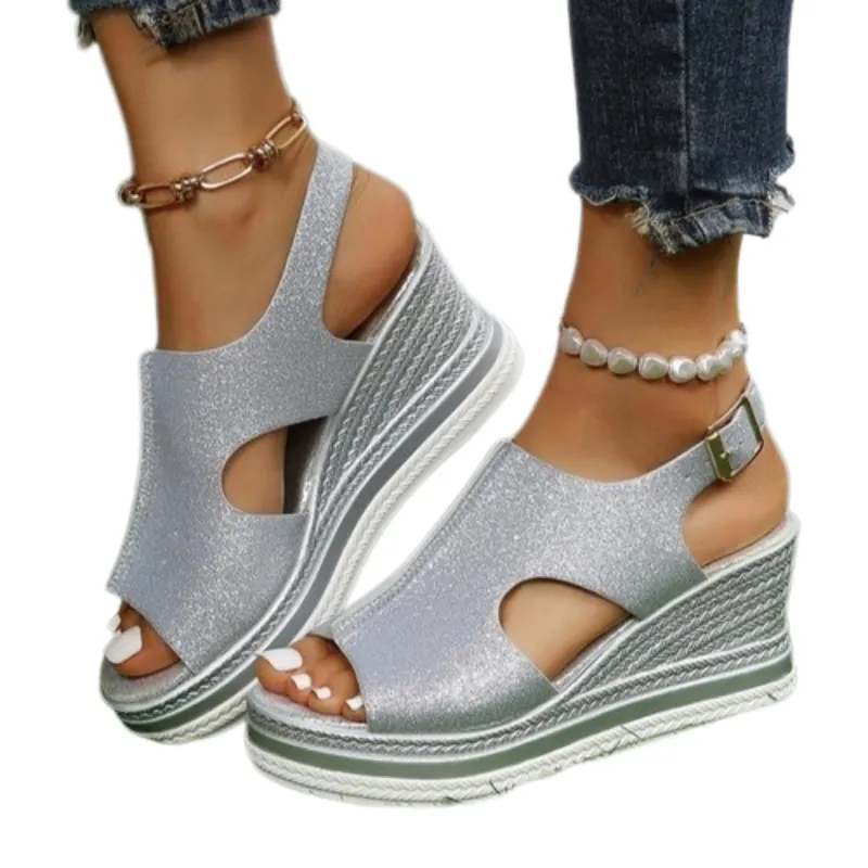 Cuzcare Women Sandals Arch Support Pain Relief Buckle AntiSlip Glitter Color Sandals