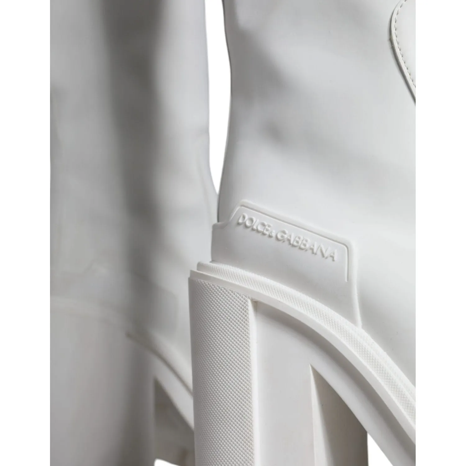 Dolce & Gabbana White Cotton Logo Heels Knee High Boots Shoes