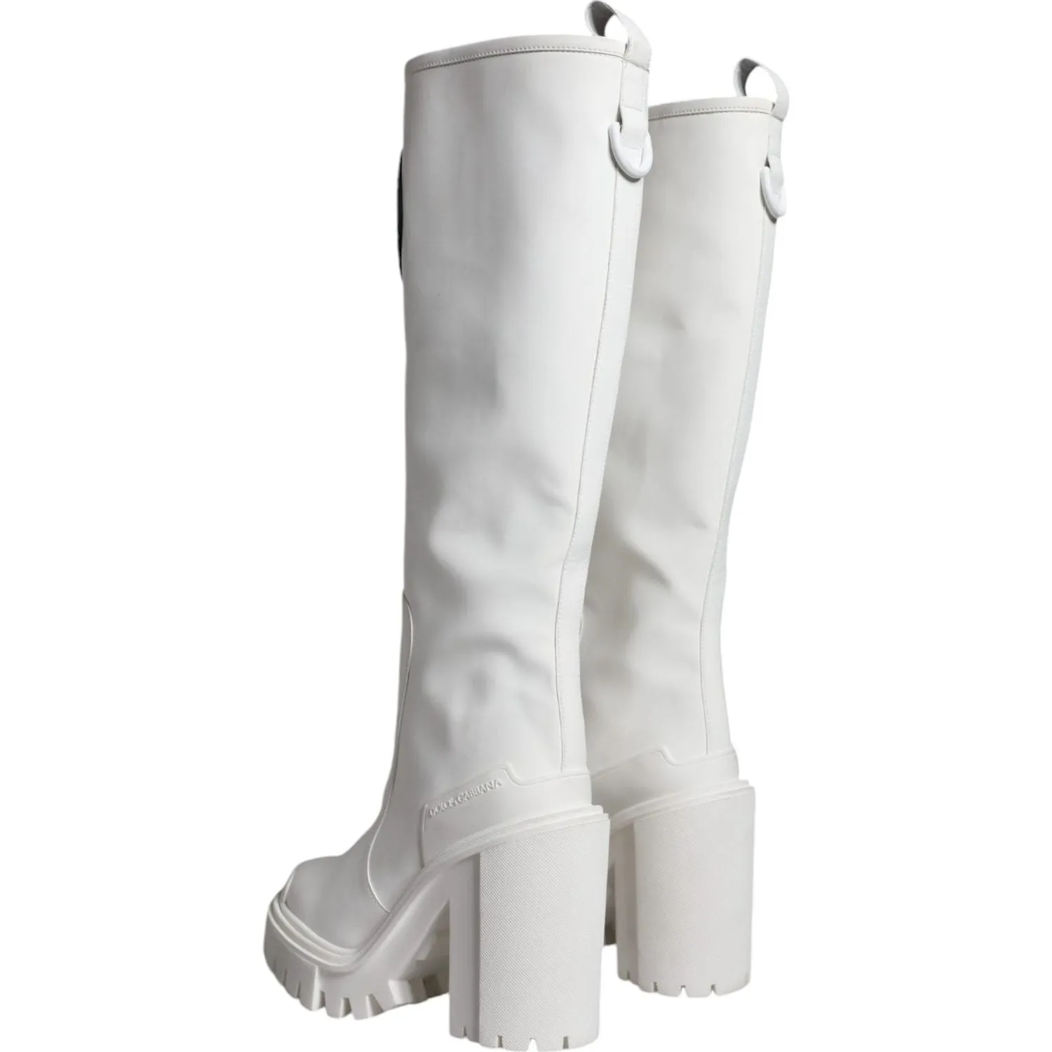 Dolce & Gabbana White Cotton Logo Heels Knee High Boots Shoes