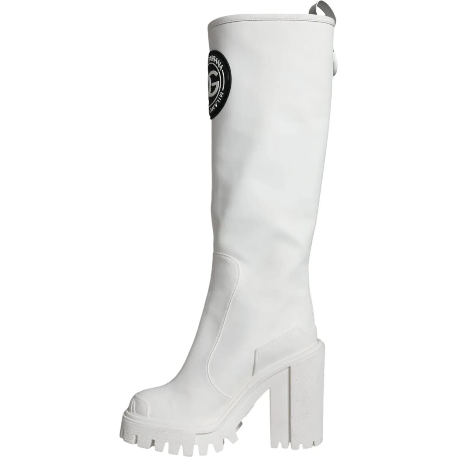 Dolce & Gabbana White Cotton Logo Heels Knee High Boots Shoes