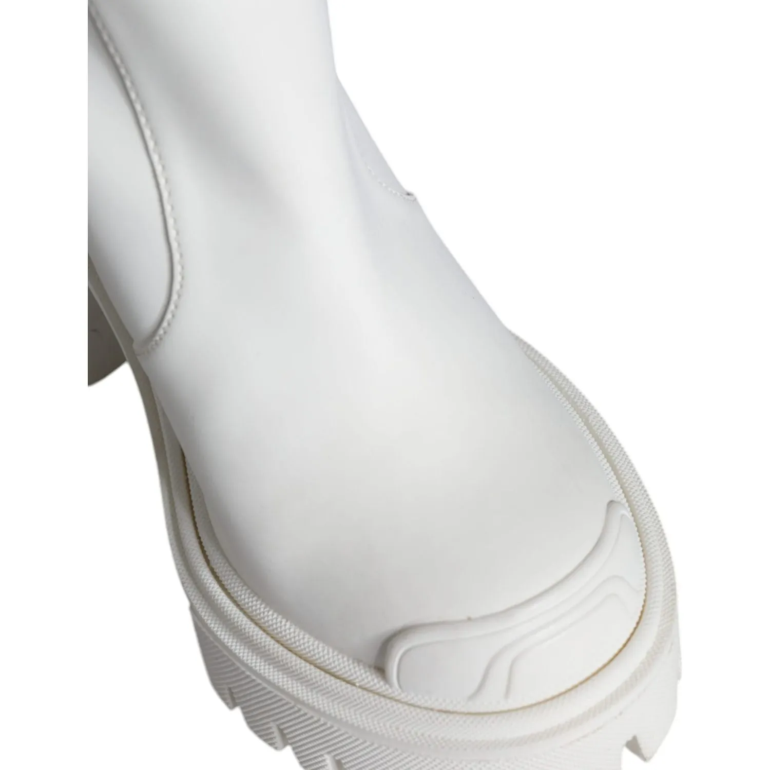 Dolce & Gabbana White Cotton Logo Heels Knee High Boots Shoes
