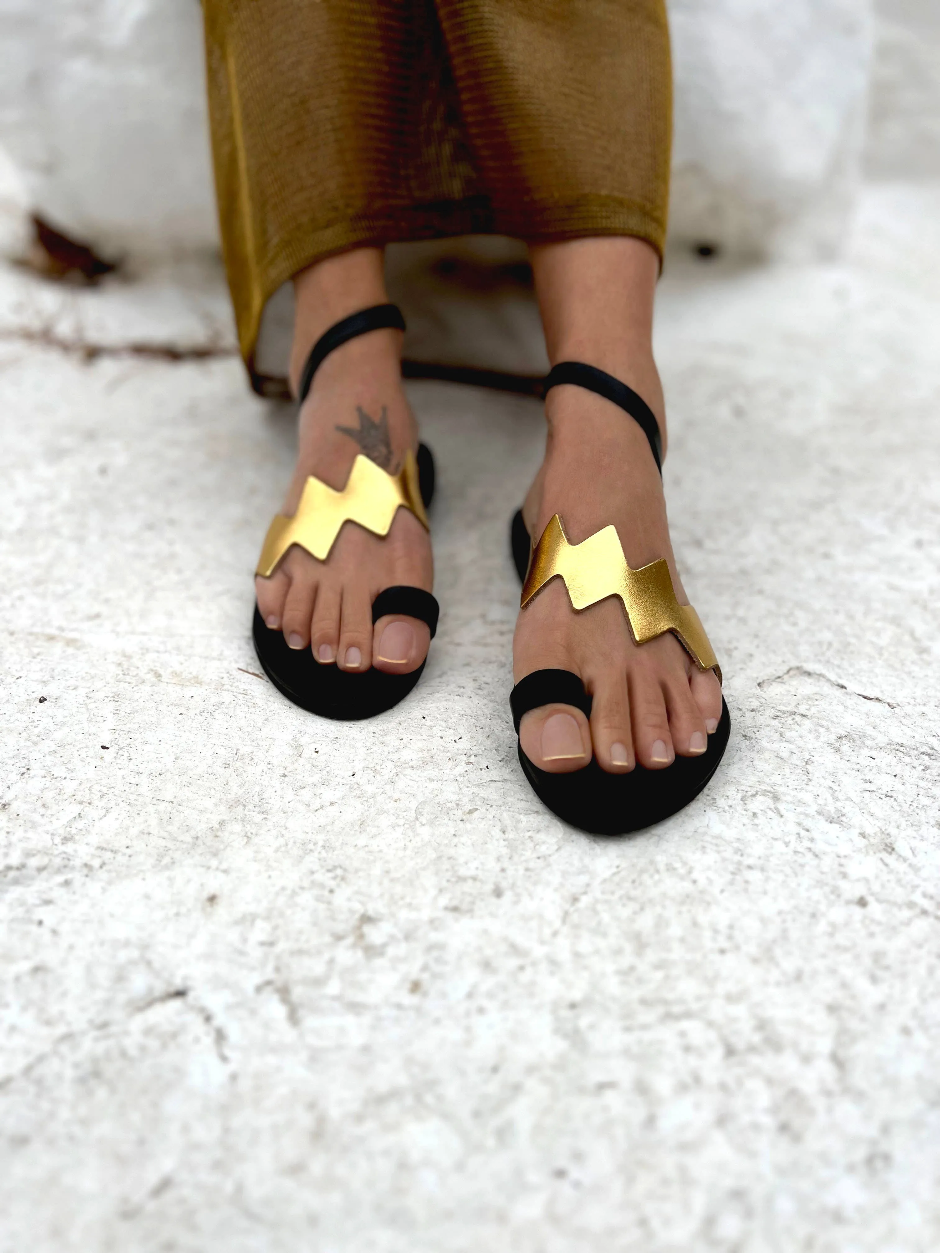 Handmade Leather Sandal : Aristea Gold Pattern: 39 / Sample Design Colors