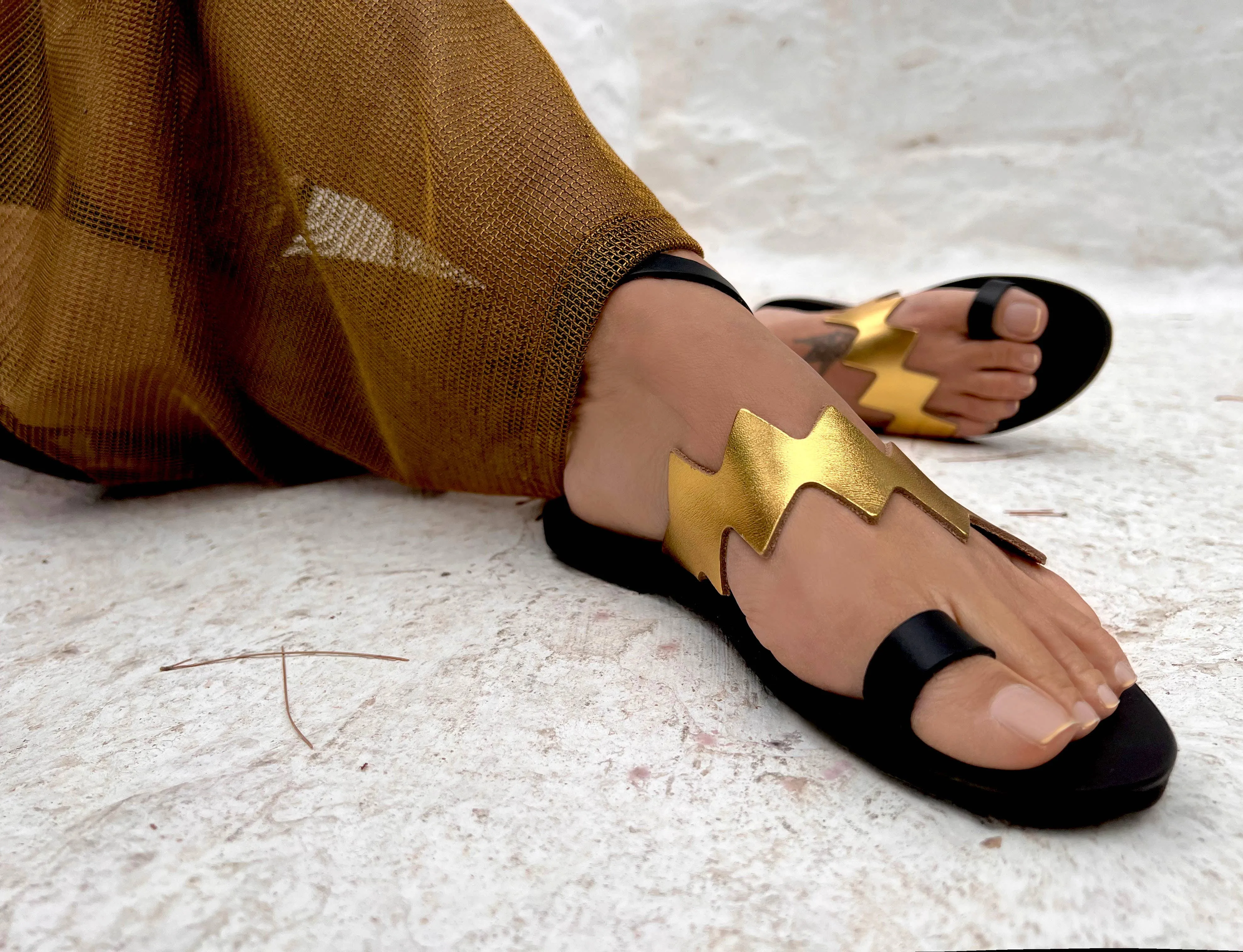 Handmade Leather Sandal : Aristea Gold Pattern: 40 / Sample Design Colors