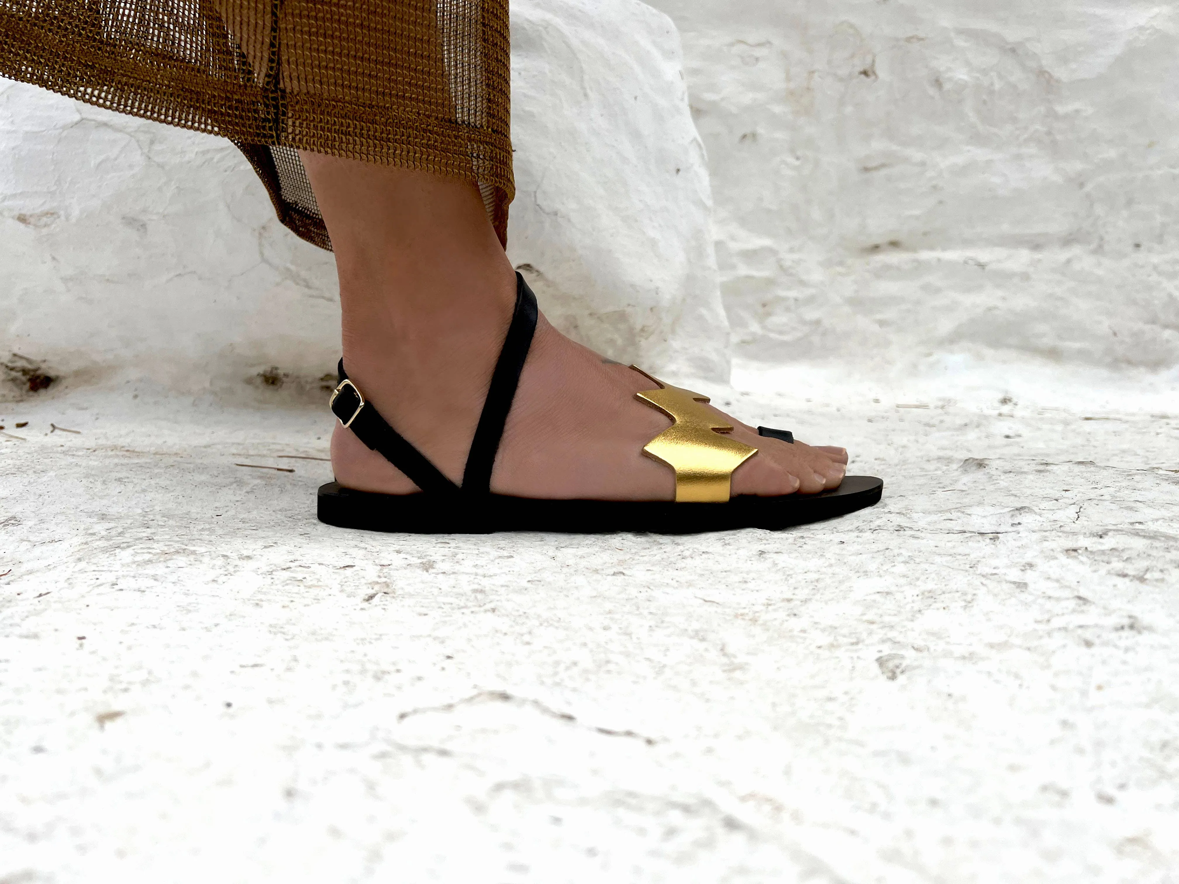 Handmade Leather Sandal : Aristea Gold Pattern: 40 / Sample Design Colors