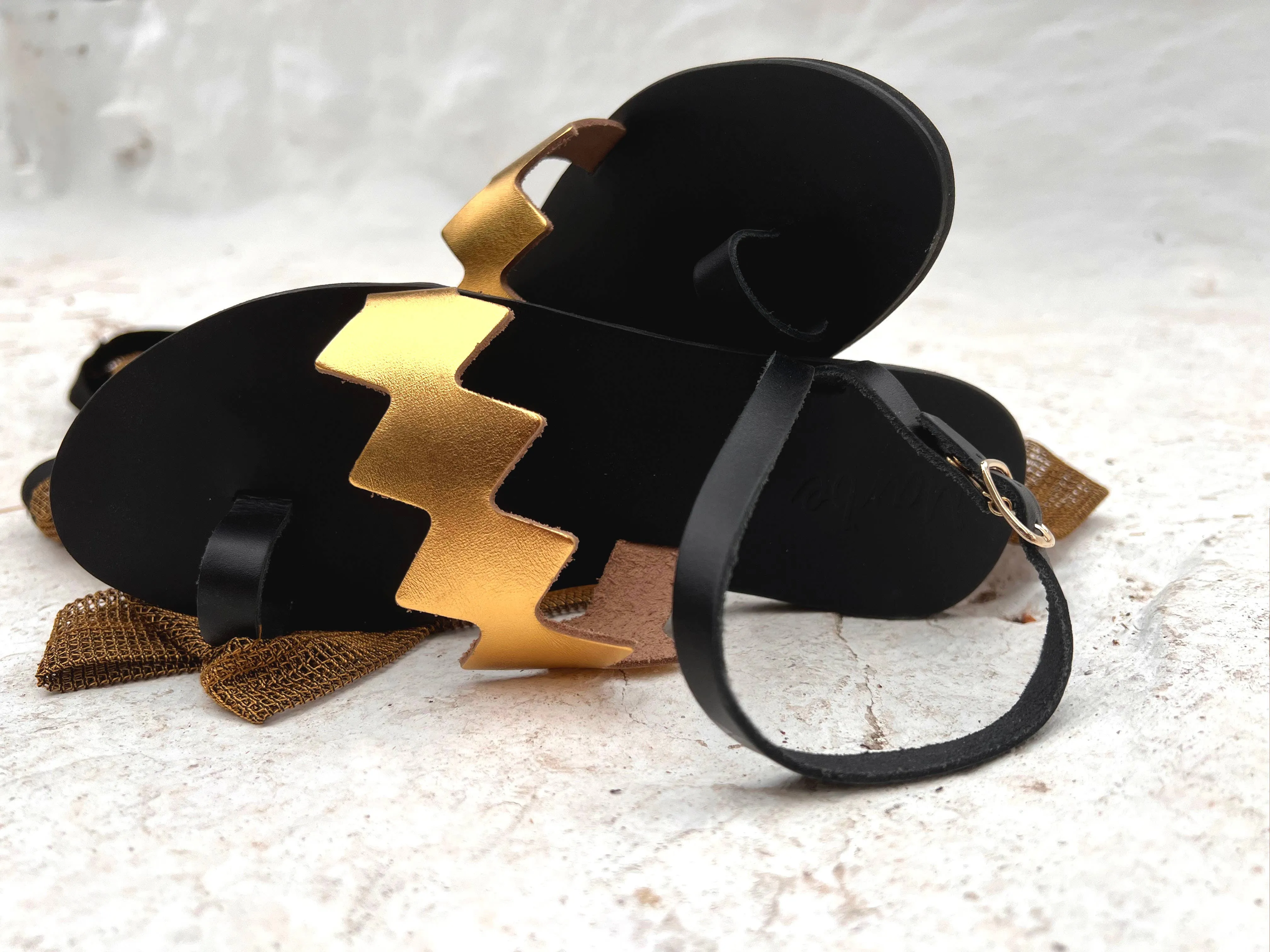 Handmade Leather Sandal : Aristea Gold Pattern: 40 / Sample Design Colors
