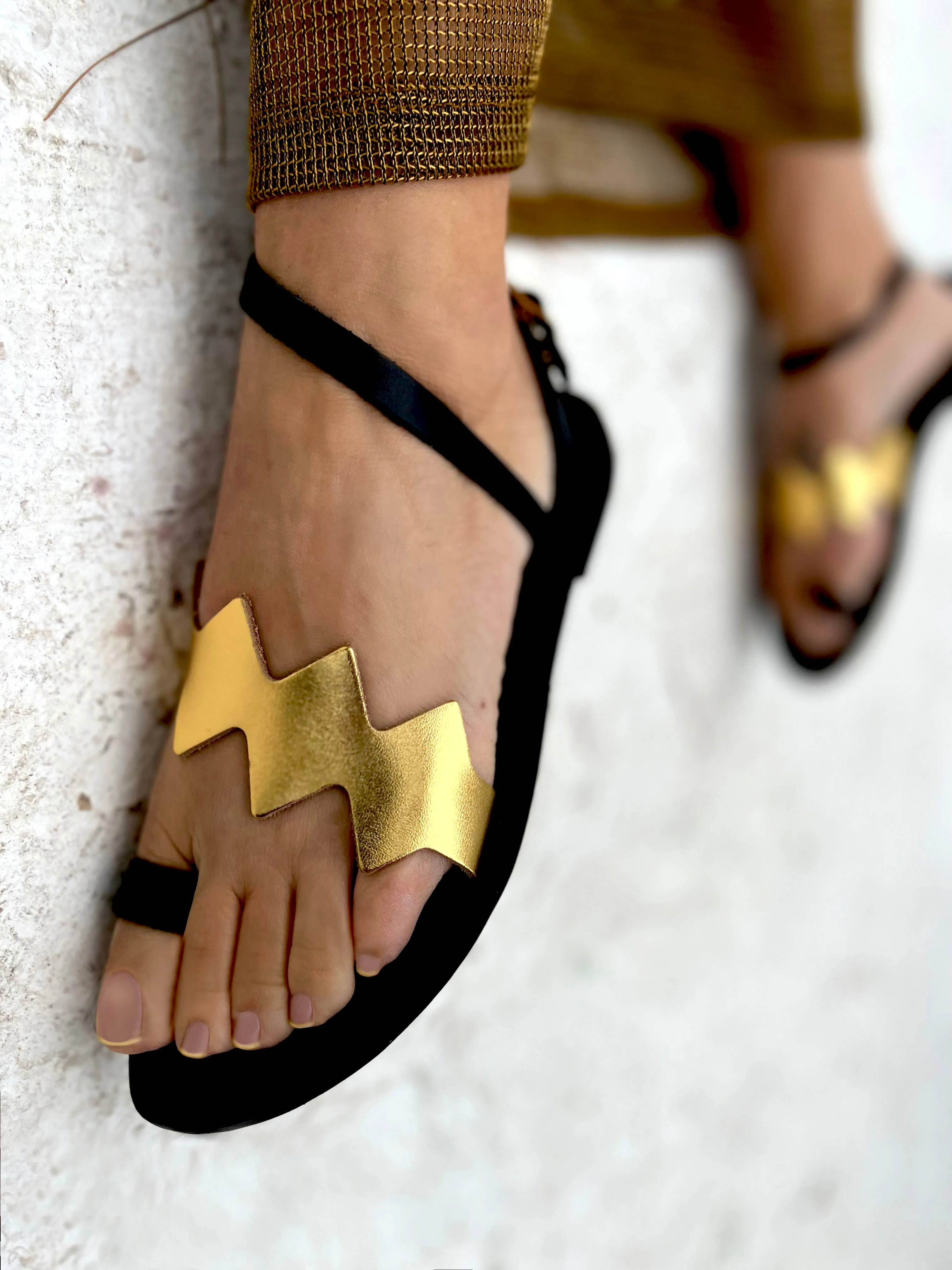 Handmade Leather Sandal : Aristea Gold Pattern: 40 / Sample Design Colors