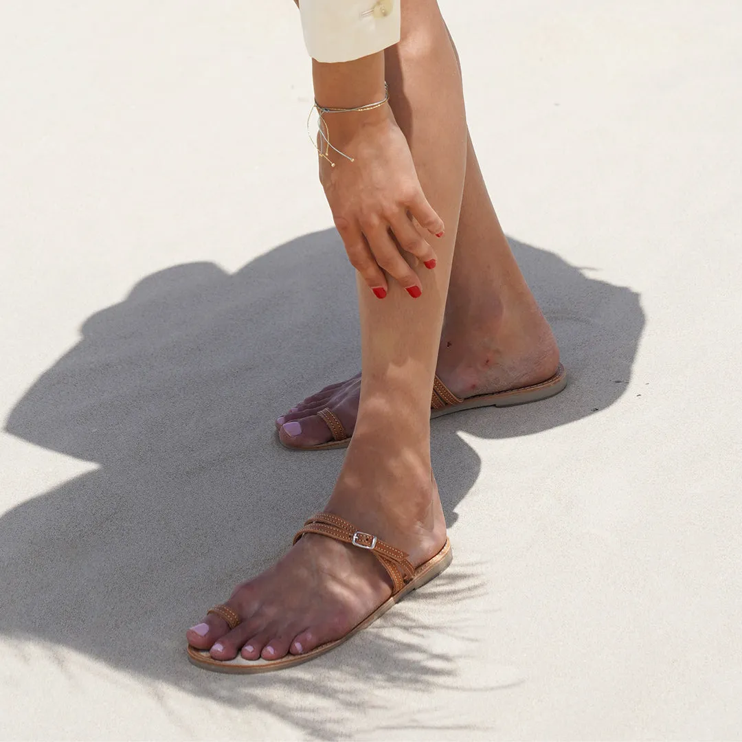 LIA SANDALS TANNED WITH BEIGE STITCHES