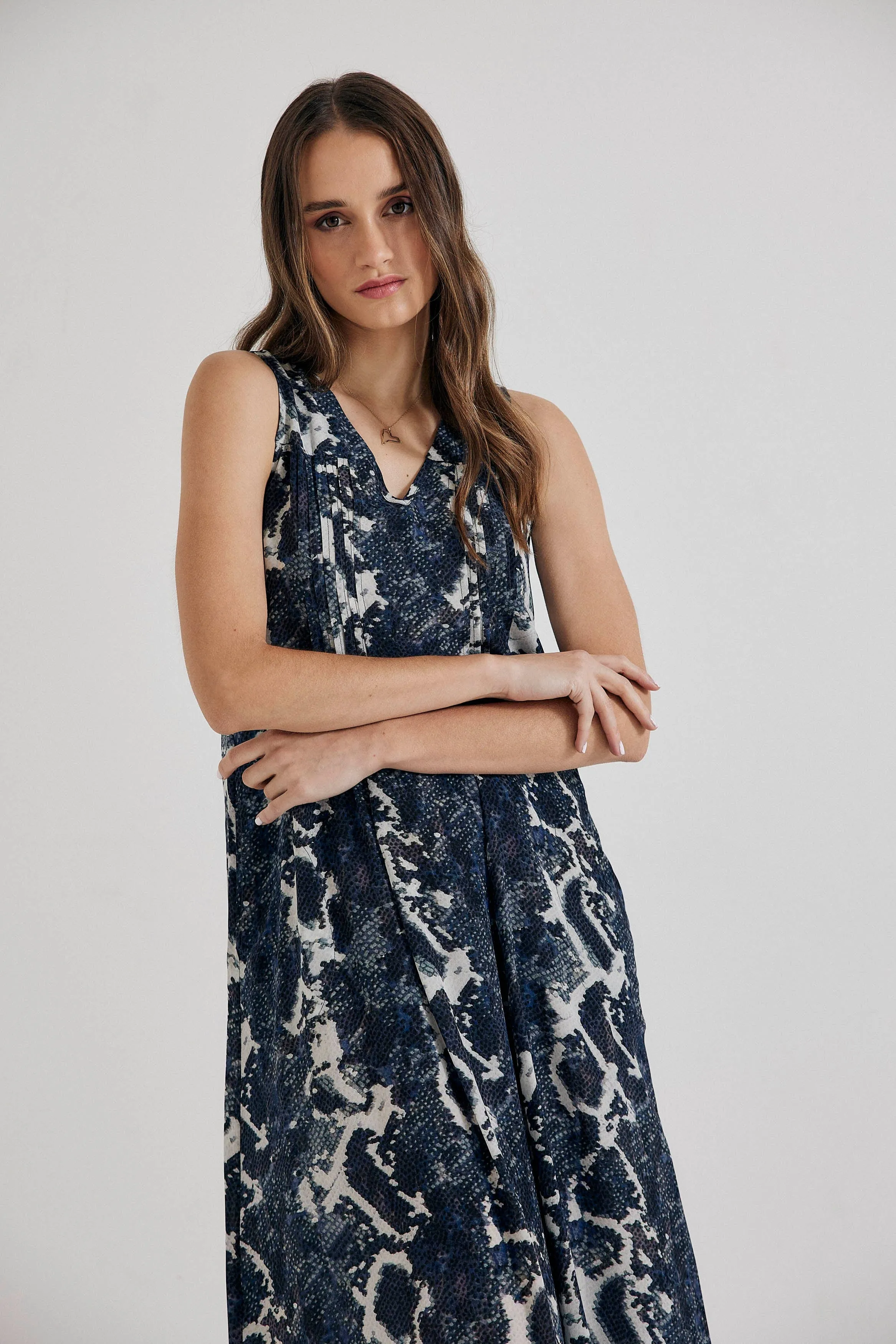 Maxi Dress in Blue Python Silk