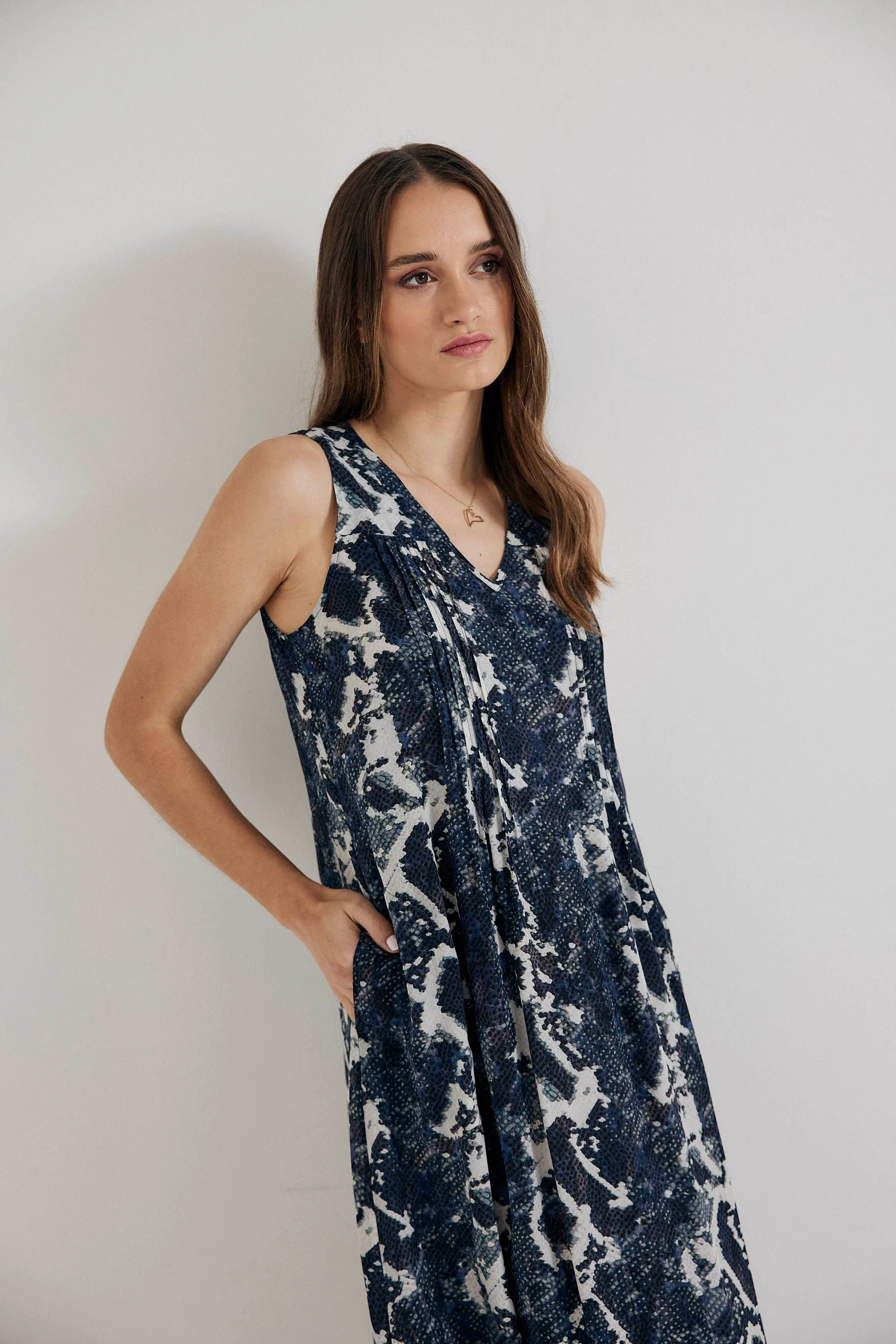 Maxi Dress in Blue Python Silk