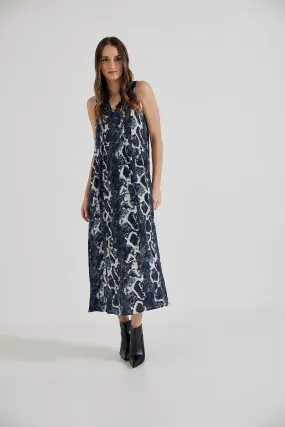 Maxi Dress in Blue Python Silk