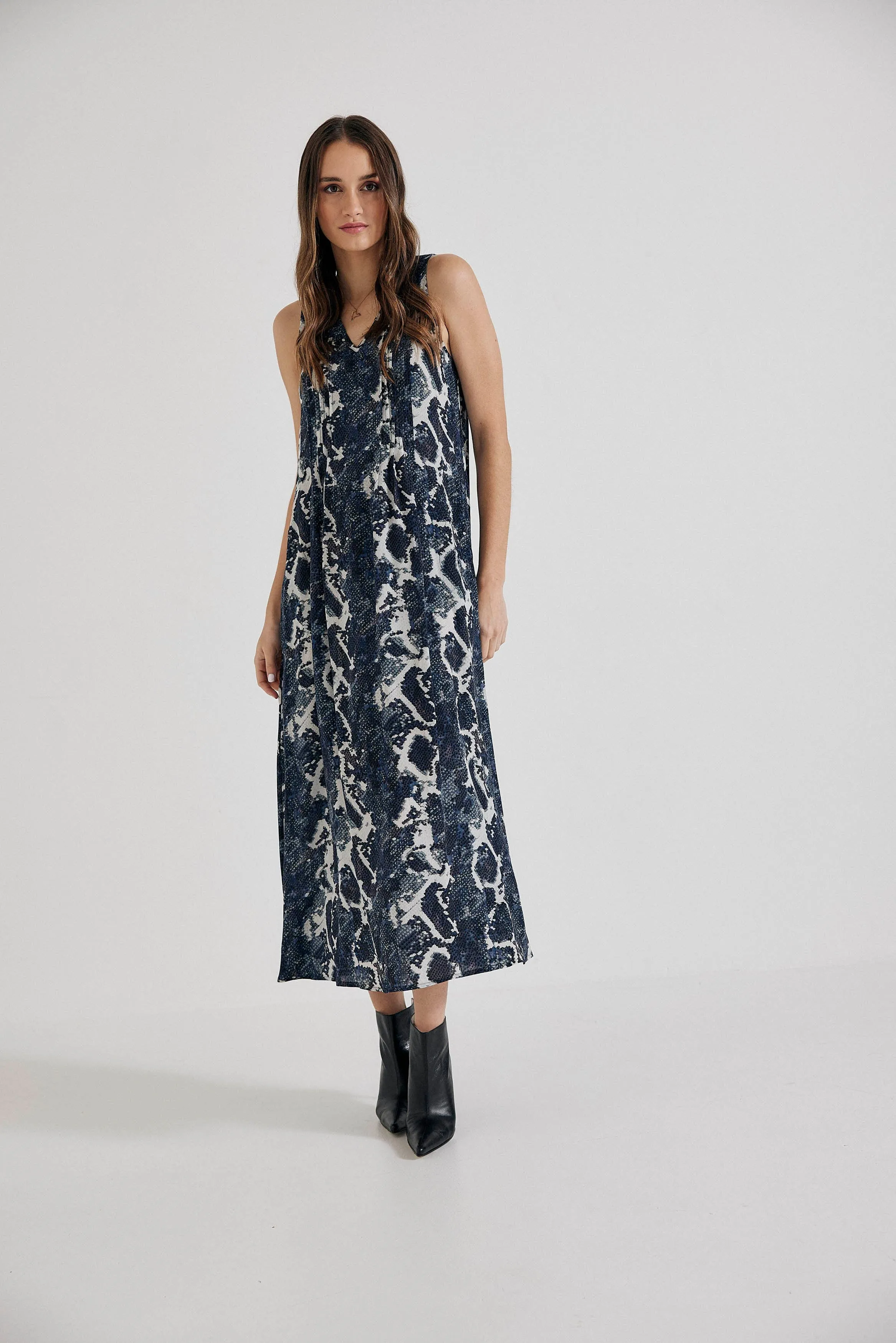 Maxi Dress in Blue Python Silk