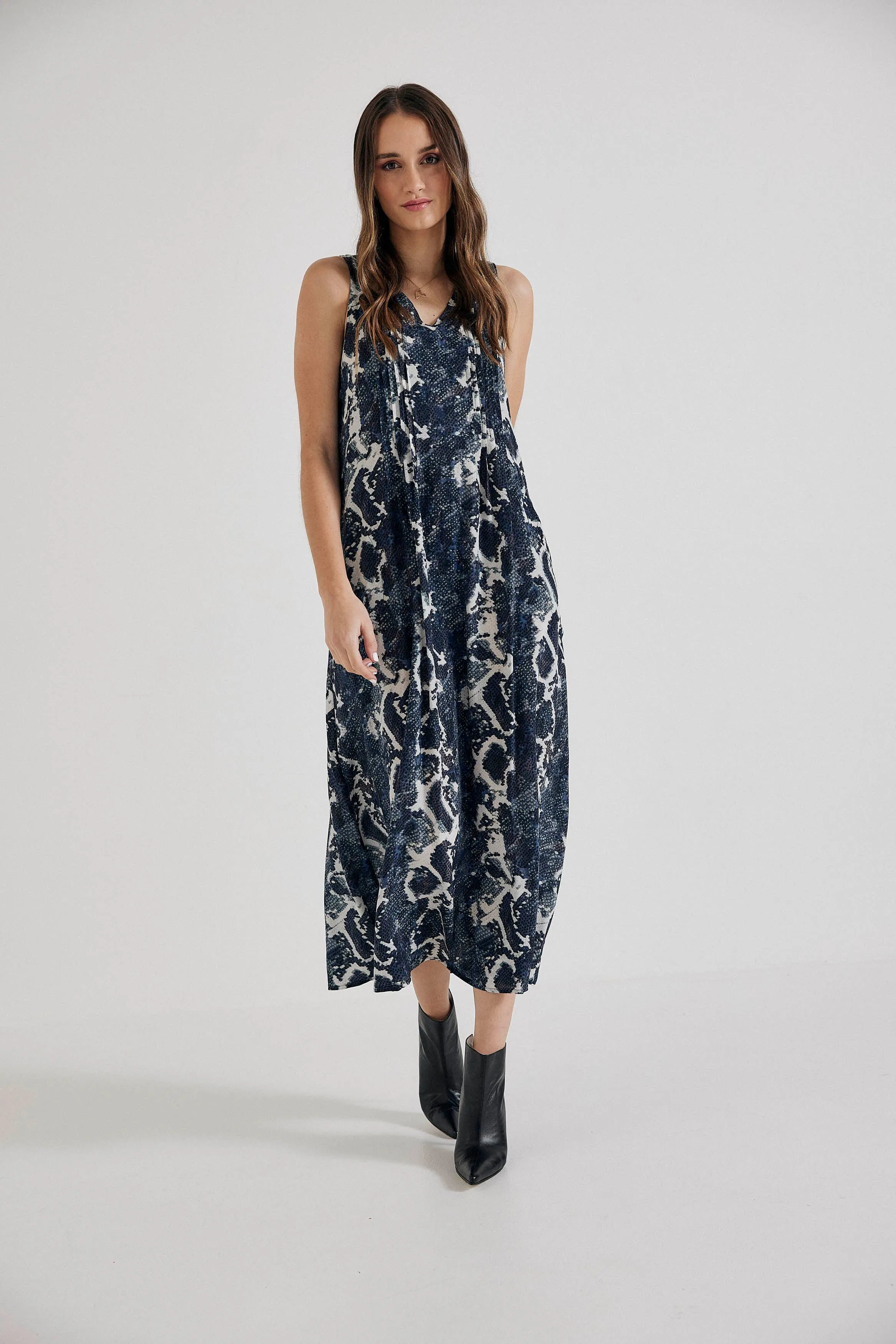 Maxi Dress in Blue Python Silk