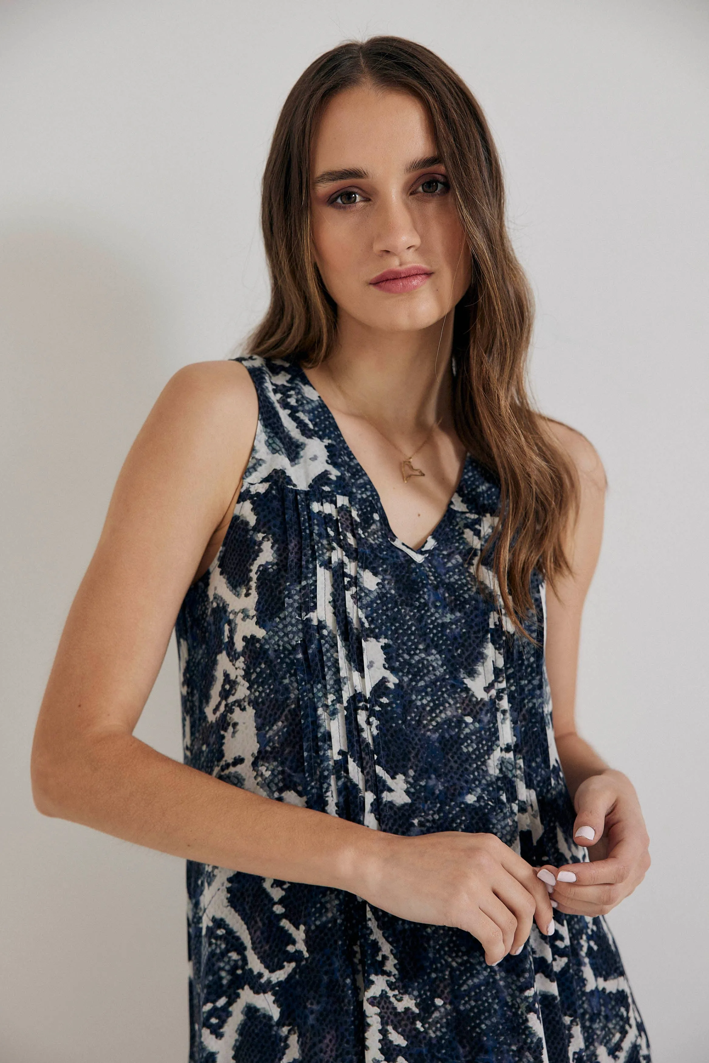 Maxi Dress in Blue Python Silk