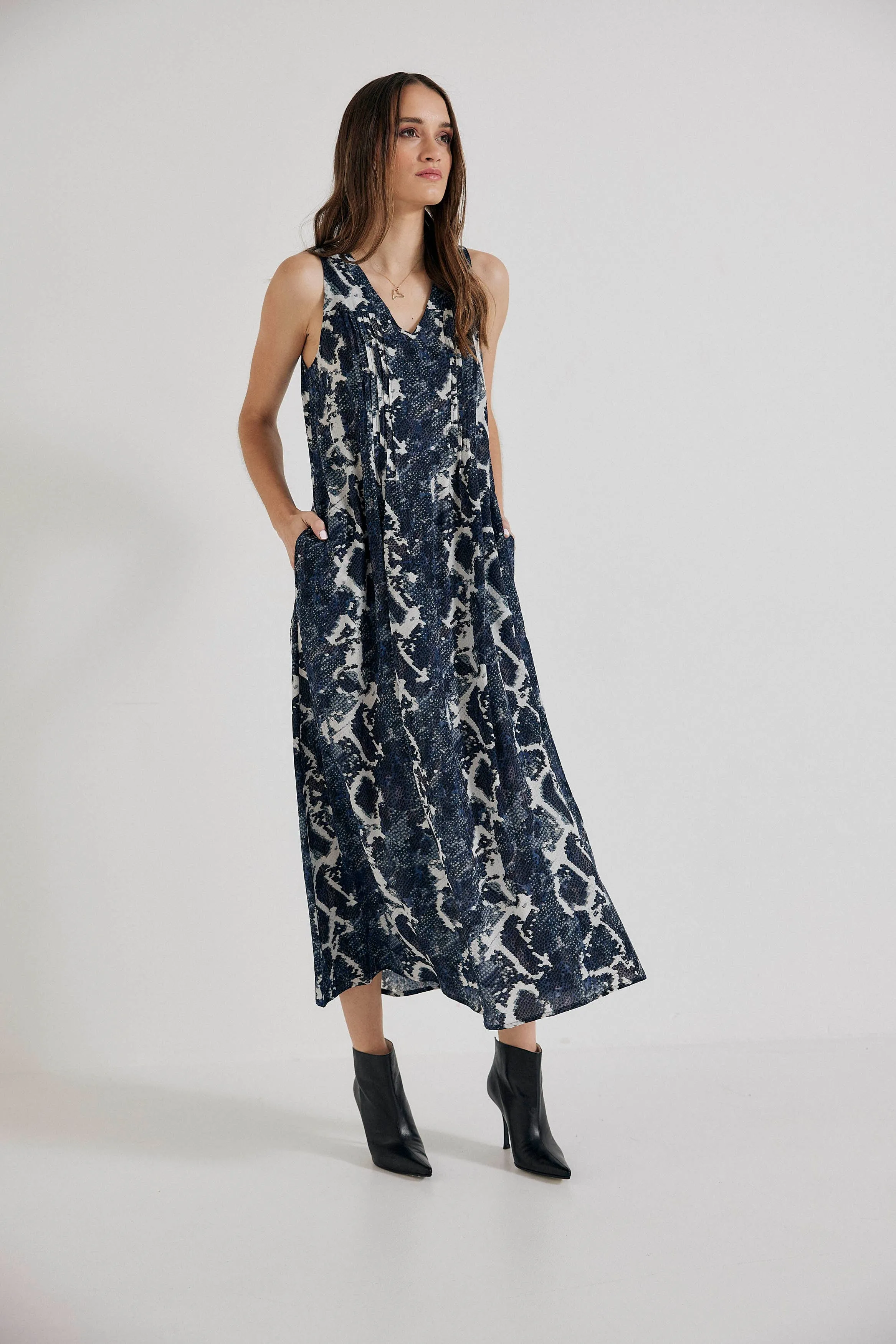 Maxi Dress in Blue Python Silk