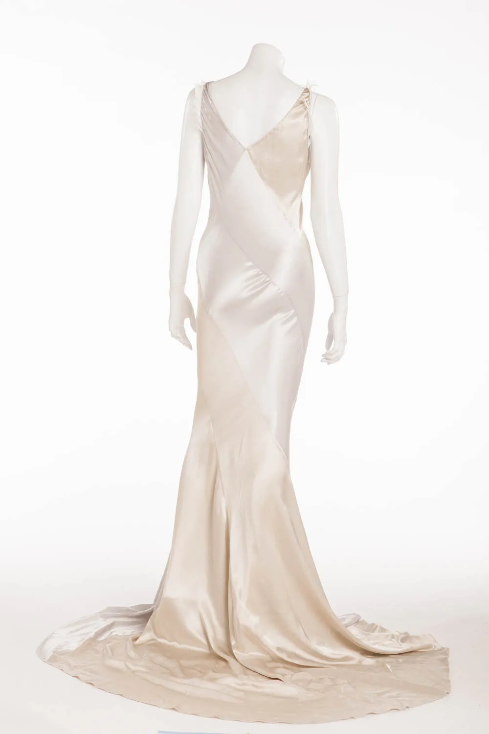 Nina Ricci - Silver and Beige Long Gown with Feathers - FR 38