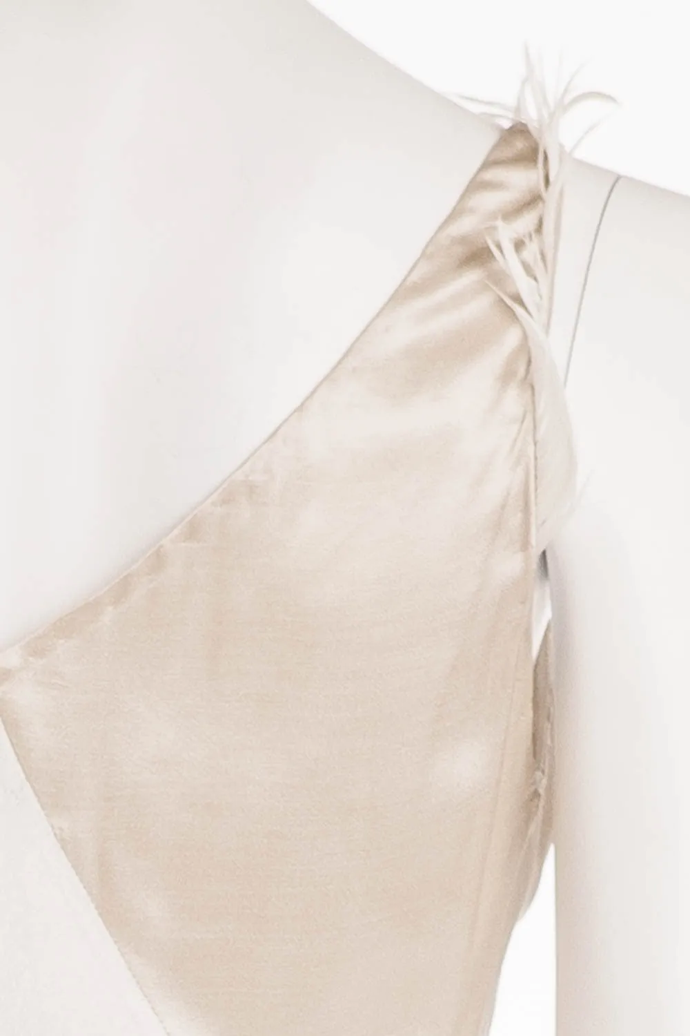 Nina Ricci - Silver and Beige Long Gown with Feathers - FR 38