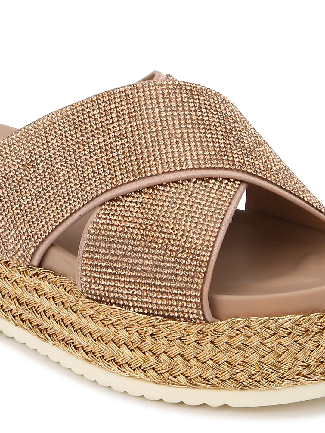 Rose Gold Diamond Platform Slip-On Wedges