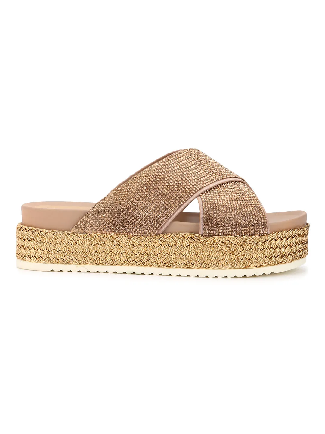 Rose Gold Diamond Platform Slip-On Wedges