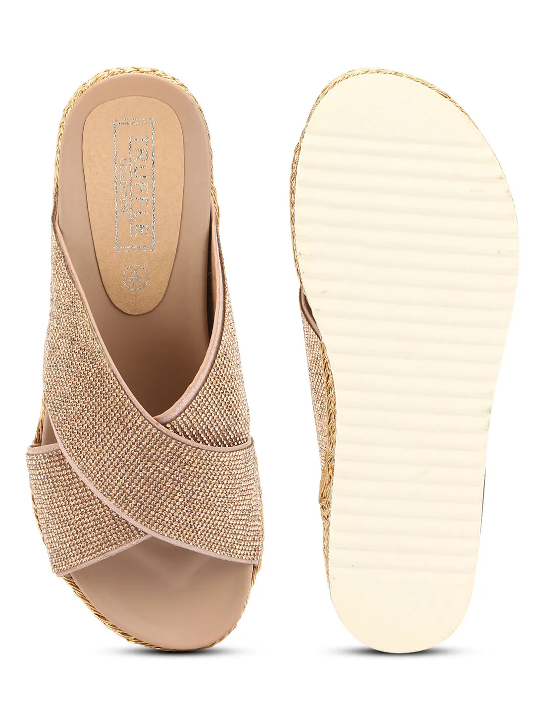 Rose Gold Diamond Platform Slip-On Wedges